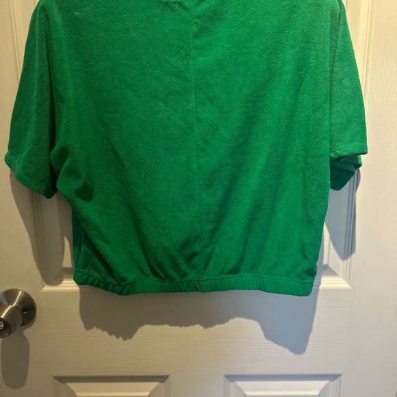 Juicy Couture Terry Cloth Short Sleeve Green Cropped Top Size XL NWOT Boho Beach - Picture 6 of 9